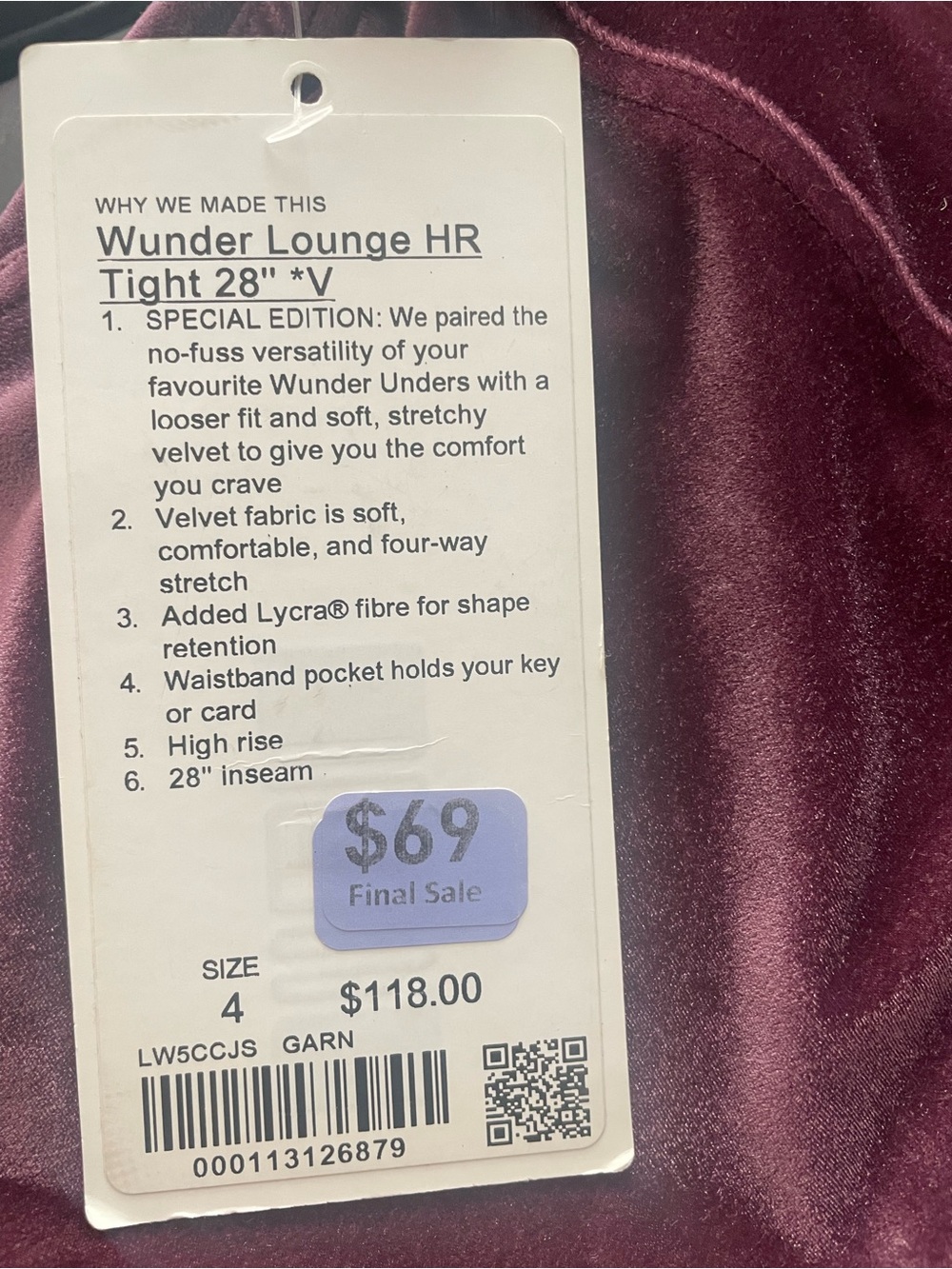 LULULEMON ATHLETICA Velvet Wunder Lounge Tight Leggings - Garnet - Picture 11 of 12